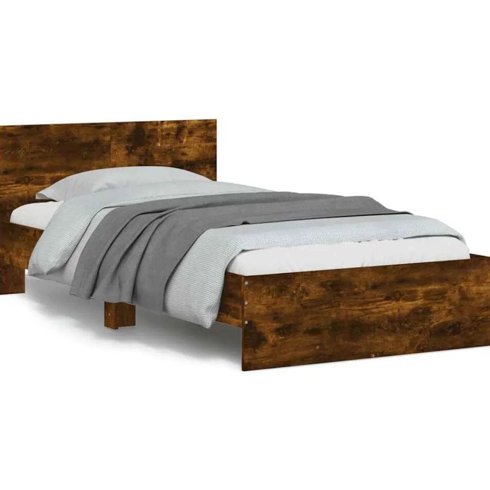 Lits & Accessoires-vidaXL Cadre de lit sans matelas avec tête de lit chêne fumé 100x200cm Chêne fumé