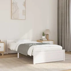 Lits & Accessoires-vidaXL Cadre de lit sans matelas bois massif 75x190 cm Blanc