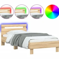 Lits & Accessoires-vidaXL Cadre de lit sans matelas avec lumières LED 90x200 cm Ch&ecirc;ne sonoma