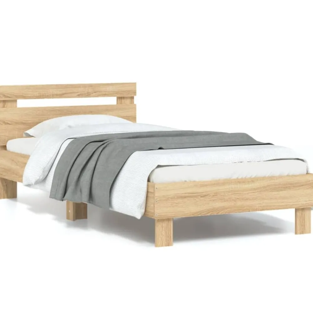 Lits & Accessoires-vidaXL Cadre de lit sans matelas avec lumières LED 90x200 cm Chêne sonoma