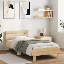 Lits & Accessoires-vidaXL Cadre de lit sans matelas avec lumières LED 90x200 cm Chêne sonoma