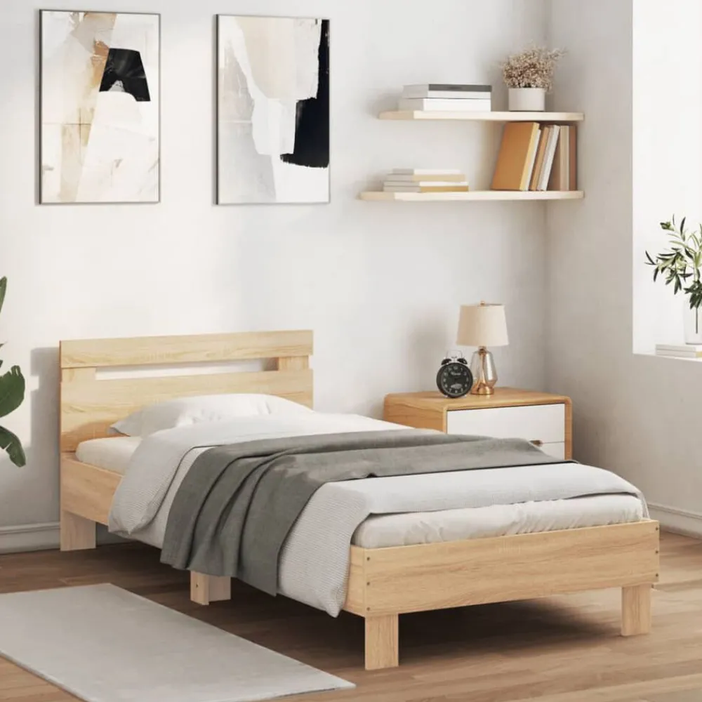 Lits & Accessoires-vidaXL Cadre de lit sans matelas avec lumières LED 90x200 cm Chêne sonoma