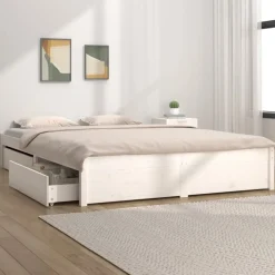 Lits & Accessoires-vidaXL Cadre de lit sans matelas avec tiroirs Blanc
