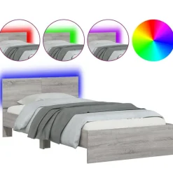 Lits & Accessoires-vidaXL Cadre de lit sans matelas avec lumières LED 100x200 cm Sonoma gris