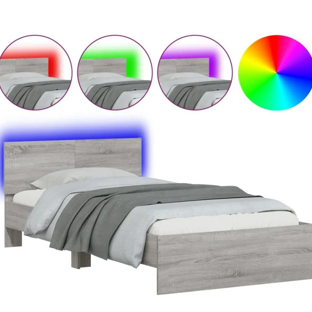 Lits & Accessoires-vidaXL Cadre de lit sans matelas avec lumières LED 100x200 cm Sonoma gris