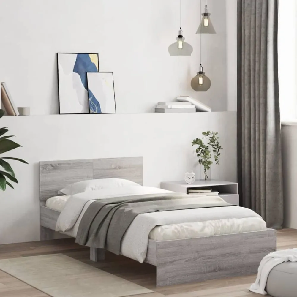 Lits & Accessoires-vidaXL Cadre de lit sans matelas avec lumières LED 100x200 cm Sonoma gris