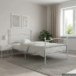 Lits & Accessoires-vidaXL Cadre de lit sans matelas avec sommier à lattes métal 90x200 cm Blanc