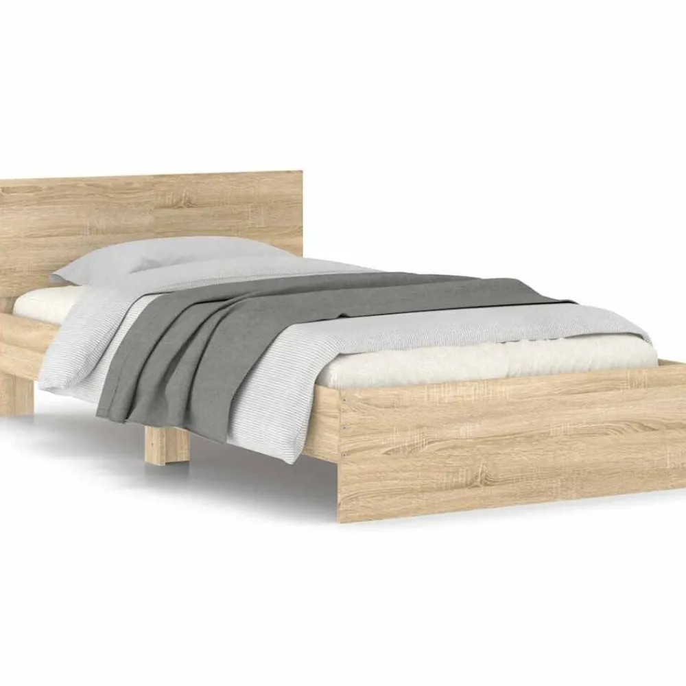 Lits & Accessoires-vidaXL Cadre de lit sans matelas avec tête de lit 100x200 cm Chêne sonoma