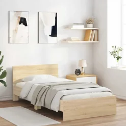 Lits & Accessoires-vidaXL Cadre de lit sans matelas avec tête de lit 100x200 cm Ch&ecirc;ne sonoma