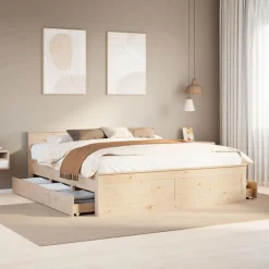 Lits & Accessoires-vidaXL Cadre de lit sans matelas avec tête de lit 200x200 cm bois pin Naturel