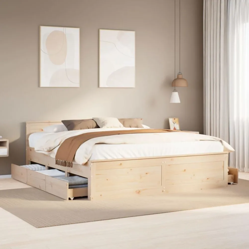 Lits & Accessoires-vidaXL Cadre de lit sans matelas avec tête de lit 200x200 cm bois pin Naturel
