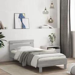Lits & Accessoires-vidaXL Cadre de lit sans matelas avec tête de lit 100x200 cm Sonoma gris