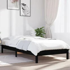 Lits & Accessoires-vidaXL Cadre de lit sans matelas 90x200 cm bois massif Noir