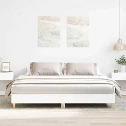 Lits & Accessoires-vidaXL Cadre de lit sans matelas 200x200 cm bois d'ingénierie Blanc