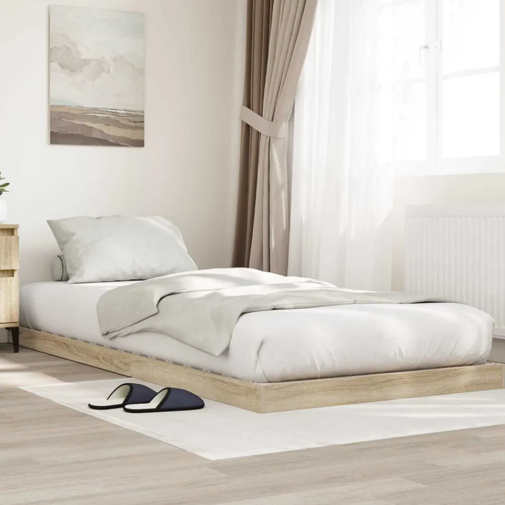 Lits & Accessoires-vidaXL Cadre de lit surélevé Sonoma 75 x 190 cm Bois d'ingénierie Chêne sonoma