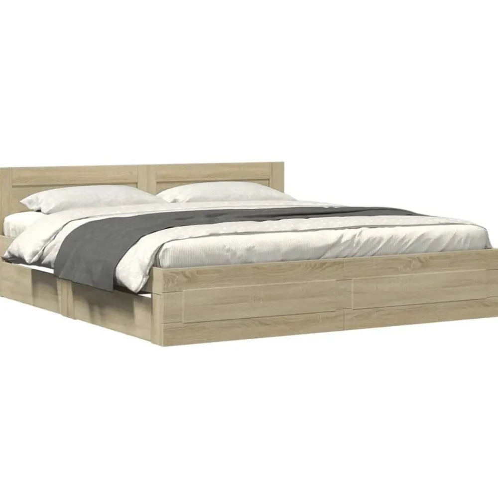 vidaXL Cadre de lit tête de lit sans matelas chêne sonoma 200x200 cm