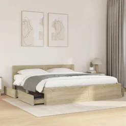 vidaXL Cadre de lit tête de lit sans matelas chêne sonoma 200x200 cm