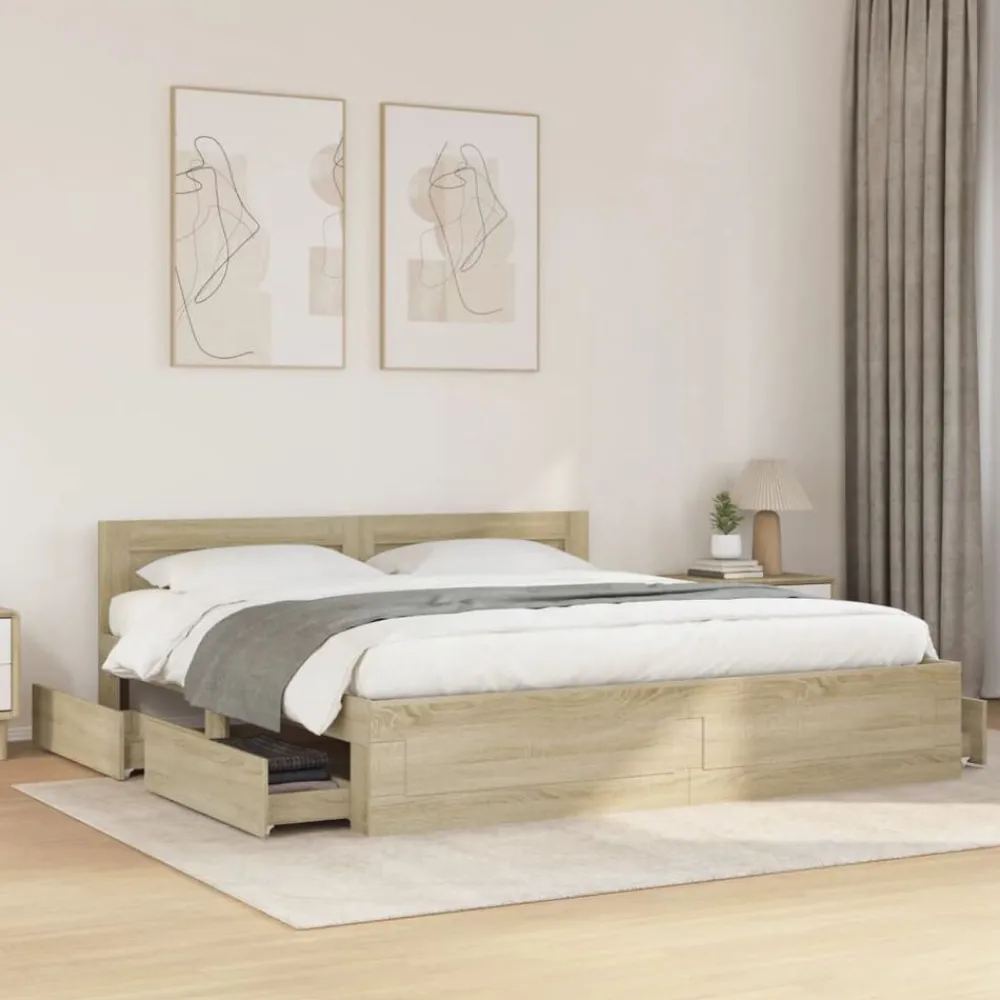 vidaXL Cadre de lit tête de lit sans matelas chêne sonoma 200x200 cm