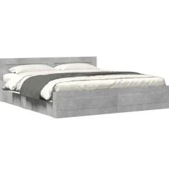 Lits & Accessoires-vidaXL Cadre de lit tête de lit sans matelas 200x200 cm Gris béton
