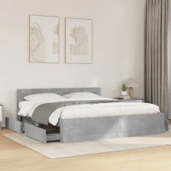 Lits & Accessoires-vidaXL Cadre de lit tête de lit sans matelas 200x200 cm Gris béton