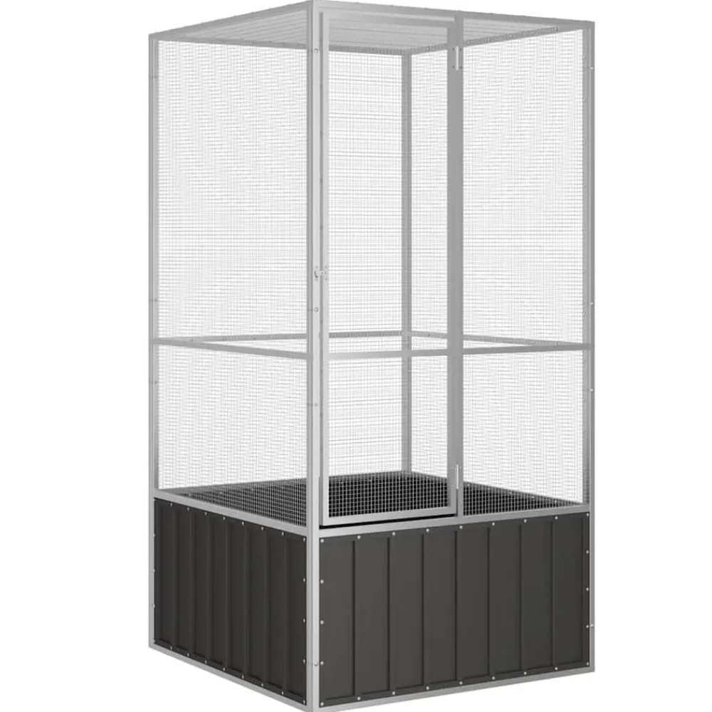 Articles Pour Animaux De Compagnie-vidaXL Cage à oiseaux 111x107x211,5 cm Acier galvanisé Anthracite