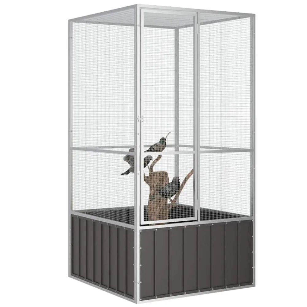 Articles Pour Animaux De Compagnie-vidaXL Cage à oiseaux 111x107x211,5 cm Acier galvanisé Anthracite