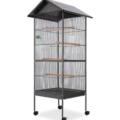 Articles Pour Animaux De Compagnie-vidaXL Cage à oiseaux avec toit Acier Noir 66 x 66 x 155 cm