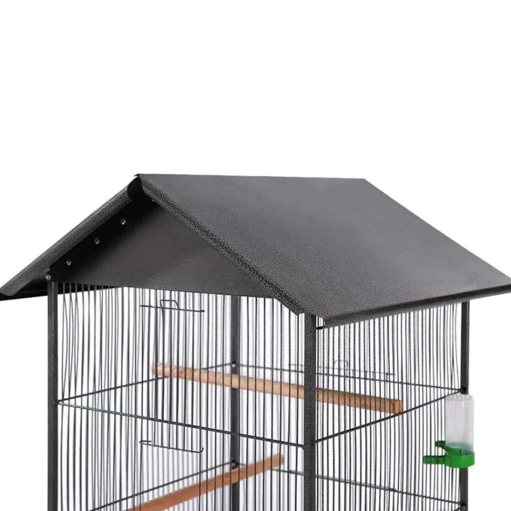 Articles Pour Animaux De Compagnie-vidaXL Cage à oiseaux avec toit Acier Noir 66 x 66 x 155 cm