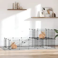 Articles Pour Animaux De Compagnie-vidaXL Cage animaux de compagnie à 36 panneaux et porte Noir 35x35 cm