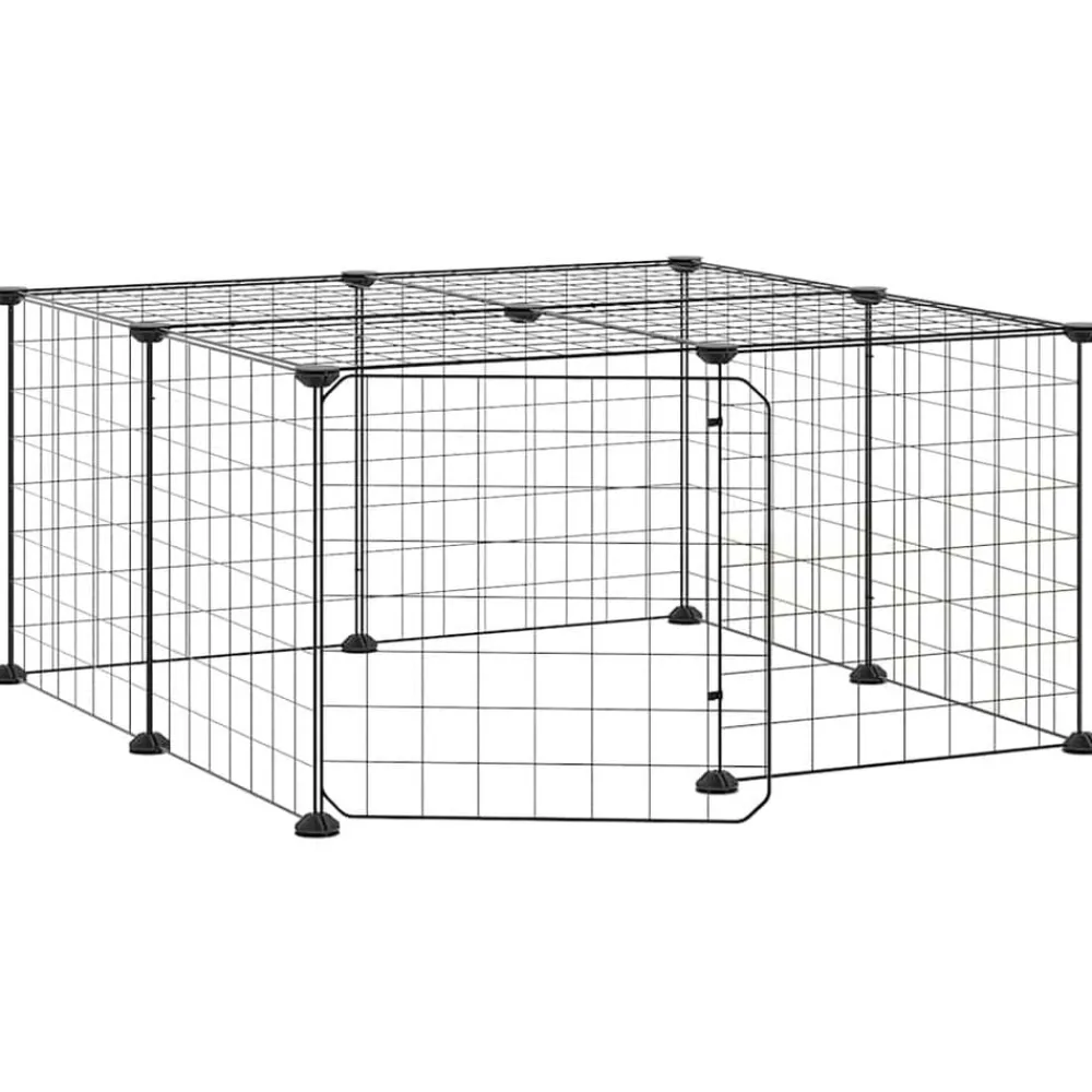 Articles Pour Animaux De Compagnie-vidaXL Cage animaux de compagnie à 12 panneaux et porte Noir 35x35 cm