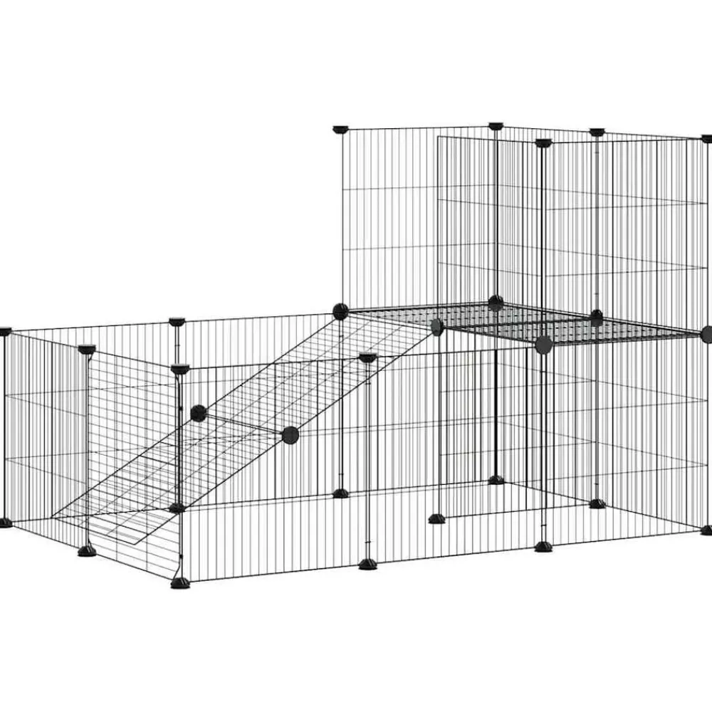 Articles Pour Animaux De Compagnie-vidaXL Cage animaux de compagnie à 20 panneaux et porte Noir 35x35 cm
