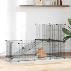 Articles Pour Animaux De Compagnie-vidaXL Cage animaux de compagnie à 20 panneaux et porte Noir 35x35 cm