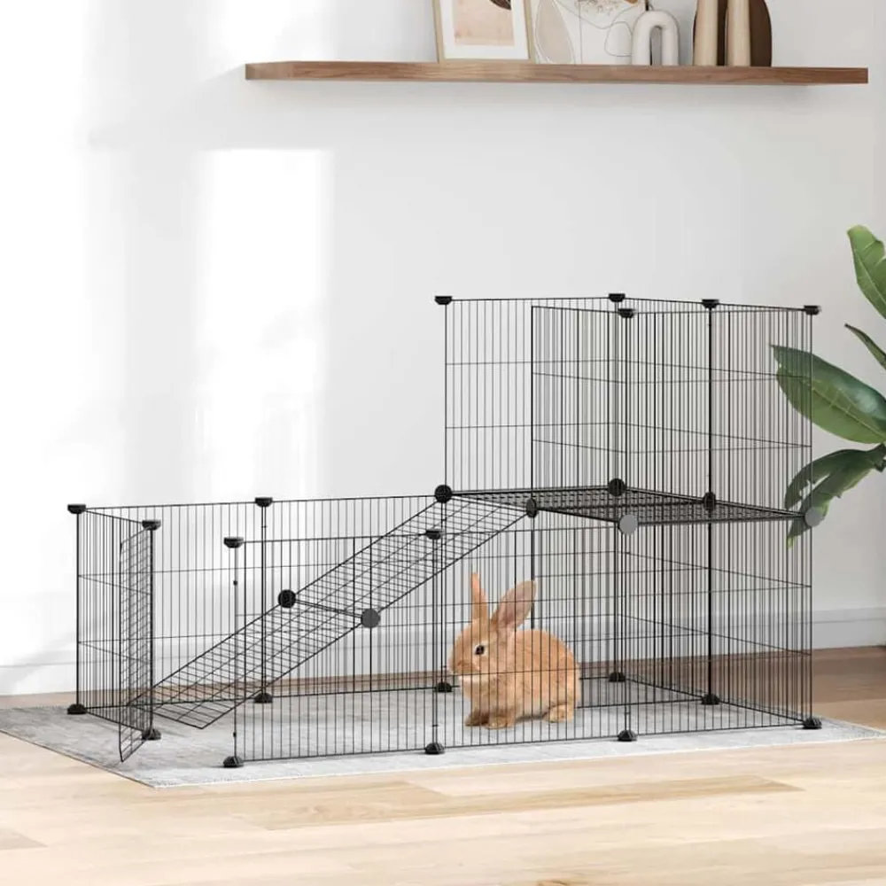 Articles Pour Animaux De Compagnie-vidaXL Cage animaux de compagnie à 20 panneaux et porte Noir 35x35 cm