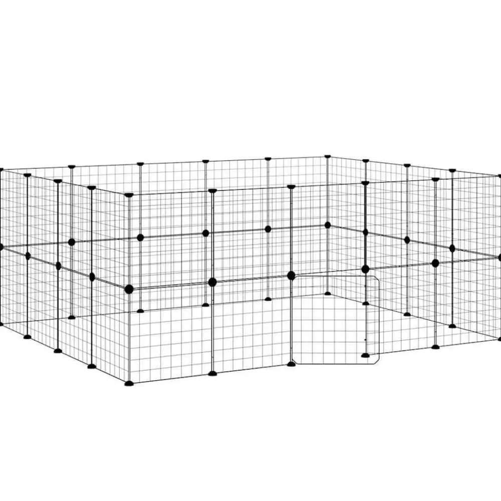 Articles Pour Animaux De Compagnie-vidaXL Cage animaux de compagnie à 36 panneaux et porte Noir 35x35 cm