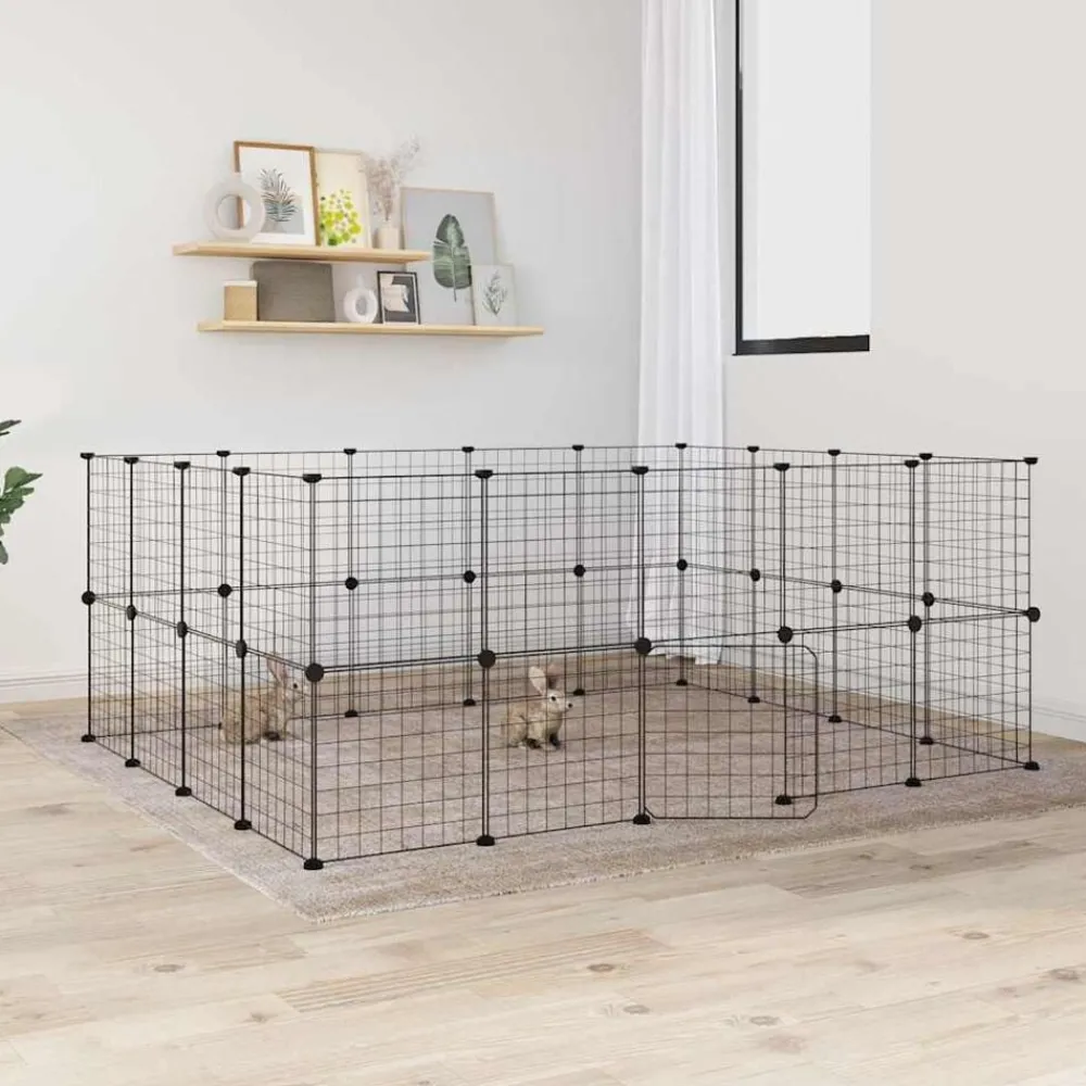 Articles Pour Animaux De Compagnie-vidaXL Cage animaux de compagnie à 36 panneaux et porte Noir 35x35 cm