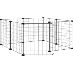 Articles Pour Animaux De Compagnie-vidaXL Cage pour animaux de compagnie à 8 panneaux avec porte, noire, 35 x 35 cm, acier