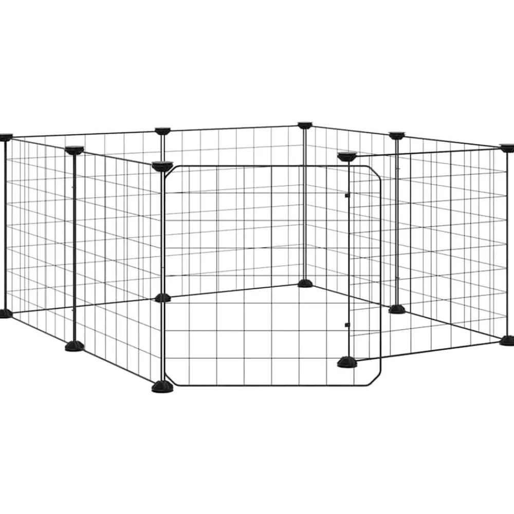 Articles Pour Animaux De Compagnie-vidaXL Cage pour animaux de compagnie à 8 panneaux avec porte, noire, 35 x 35 cm, acier