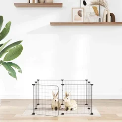Articles Pour Animaux De Compagnie-vidaXL Cage pour animaux de compagnie à 8 panneaux avec porte, noire, 35 x 35 cm, acier