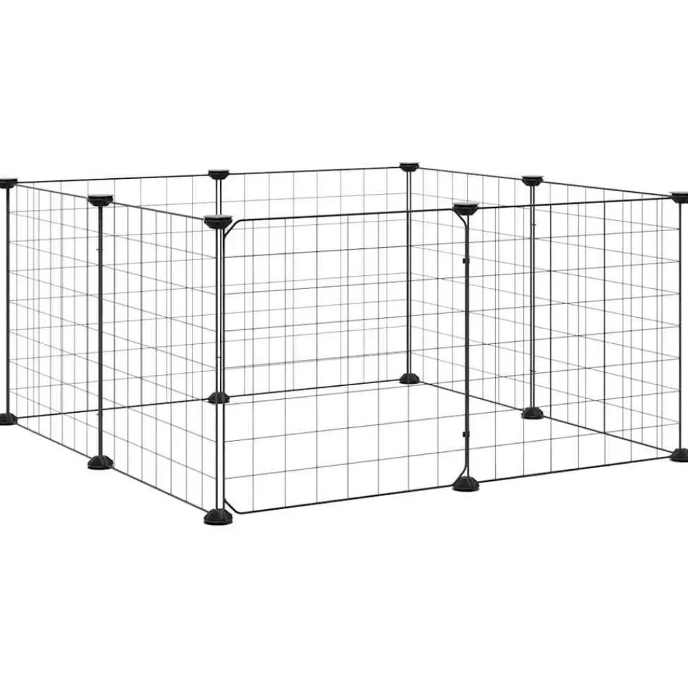 Articles Pour Animaux De Compagnie-vidaXL Cage pour animaux de compagnie à 8 panneaux avec porte, noire, 35 x 35 cm, acier