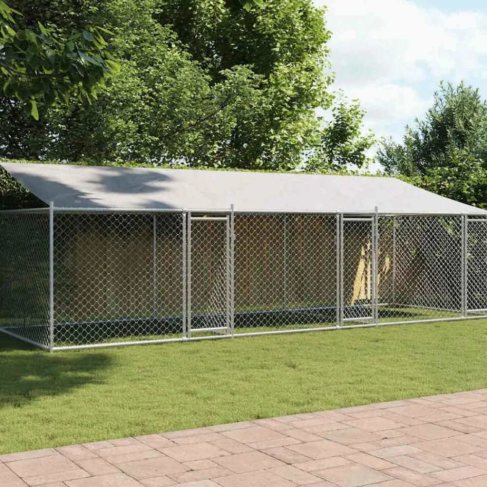 vidaXL Cage pour chien avec toit et portes gris 6x2x2m acier galvanisé