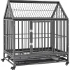 Articles Pour Animaux De Compagnie-vidaXL Cage pour chien avec roues et toit Acier 92x62x106 cm