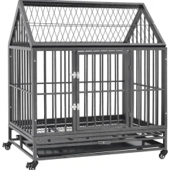 Articles Pour Animaux De Compagnie-vidaXL Cage pour chien avec roues et toit Acier 92x62x106 cm