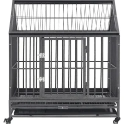 Articles Pour Animaux De Compagnie-vidaXL Cage pour chien avec roues et toit Acier 92x62x106 cm