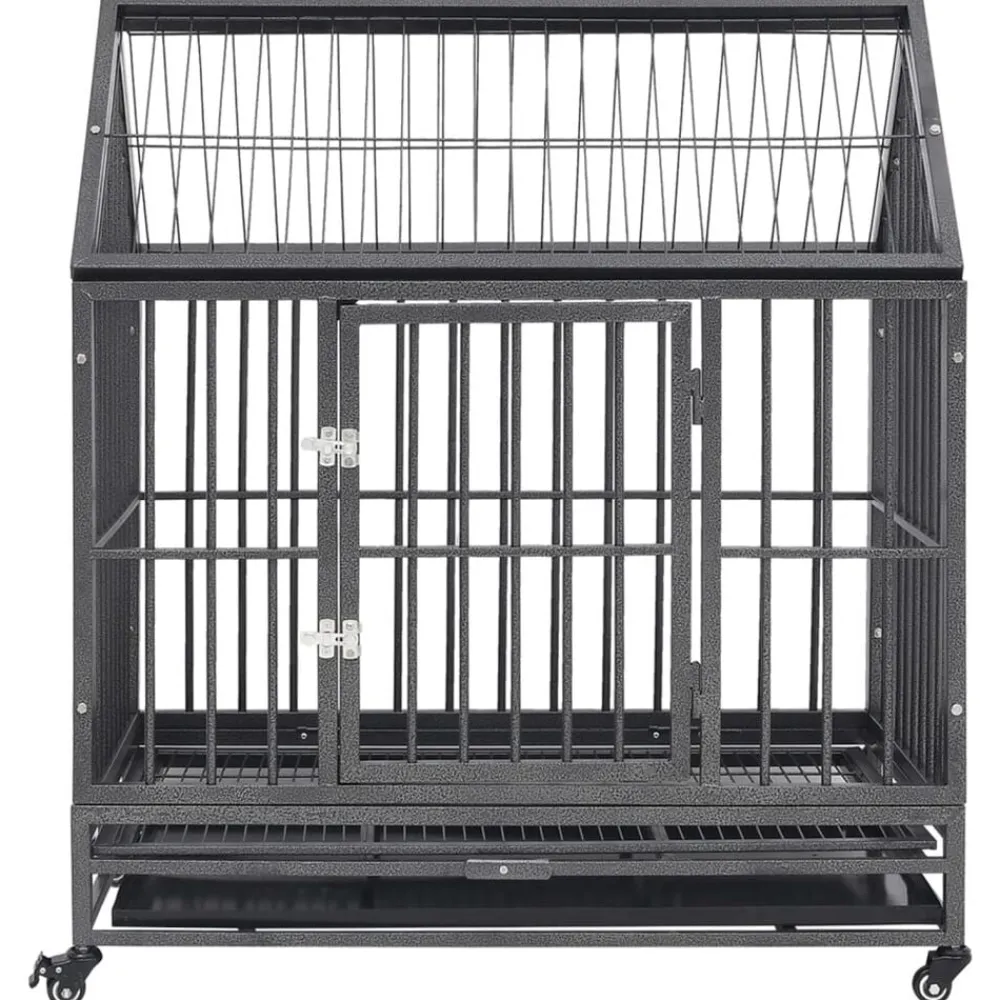 Articles Pour Animaux De Compagnie-vidaXL Cage pour chien avec roues et toit Acier 92x62x106 cm