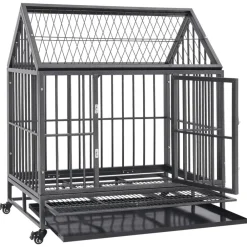 Articles Pour Animaux De Compagnie-vidaXL Cage pour chien avec roues et toit Acier 92x62x106 cm