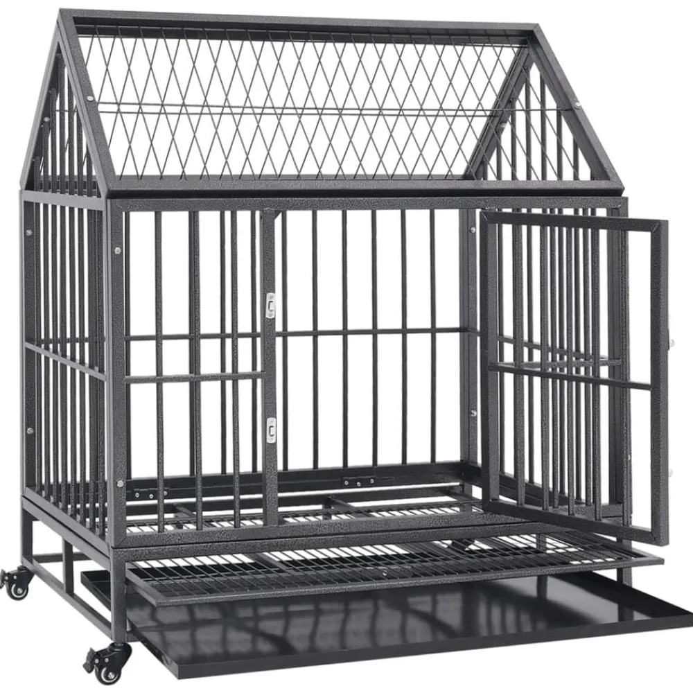 Articles Pour Animaux De Compagnie-vidaXL Cage pour chien avec roues et toit Acier 92x62x106 cm