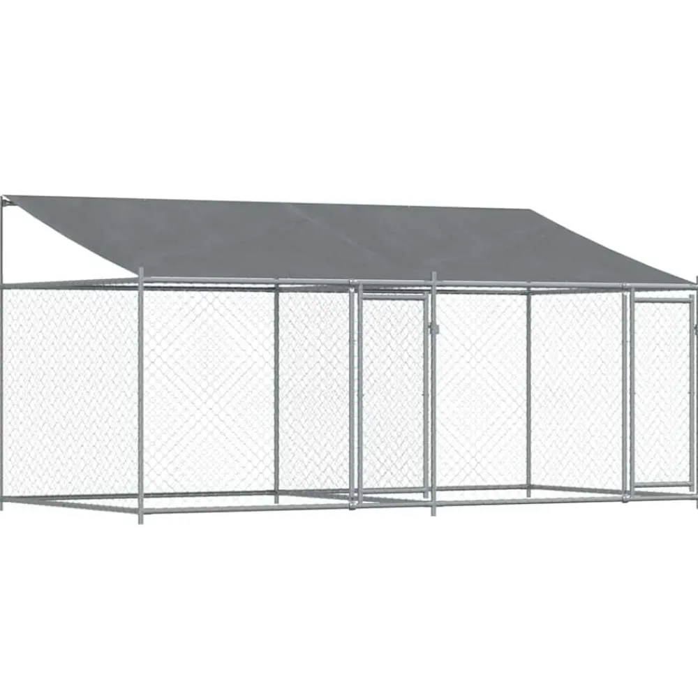 vidaXL Cage pour chien avec toit et portes gris 4x2x2m acier galvanisé