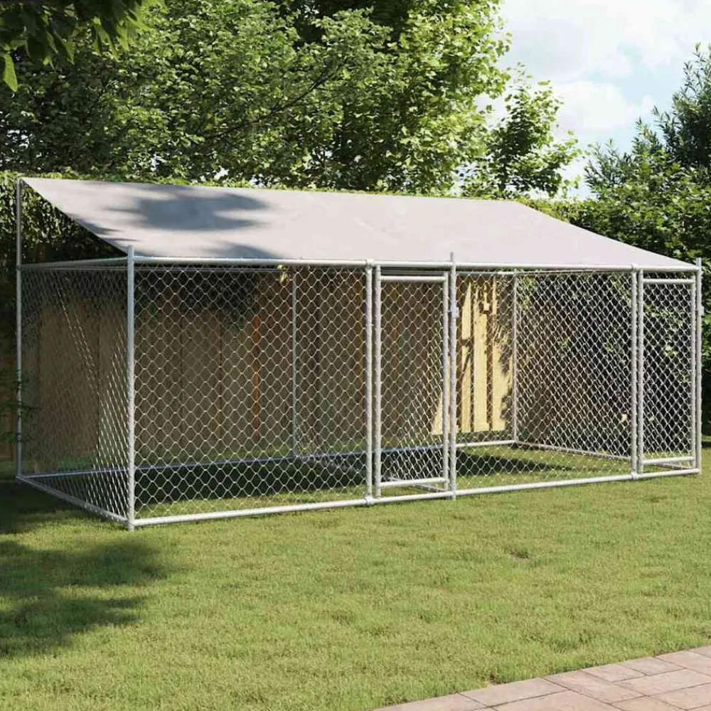vidaXL Cage pour chien avec toit et portes gris 4x2x2m acier galvanisé