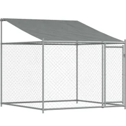 Articles Pour Animaux De Compagnie-vidaXL Cage pour chien avec toit et porte gris 2x2x2 m acier galvanisé