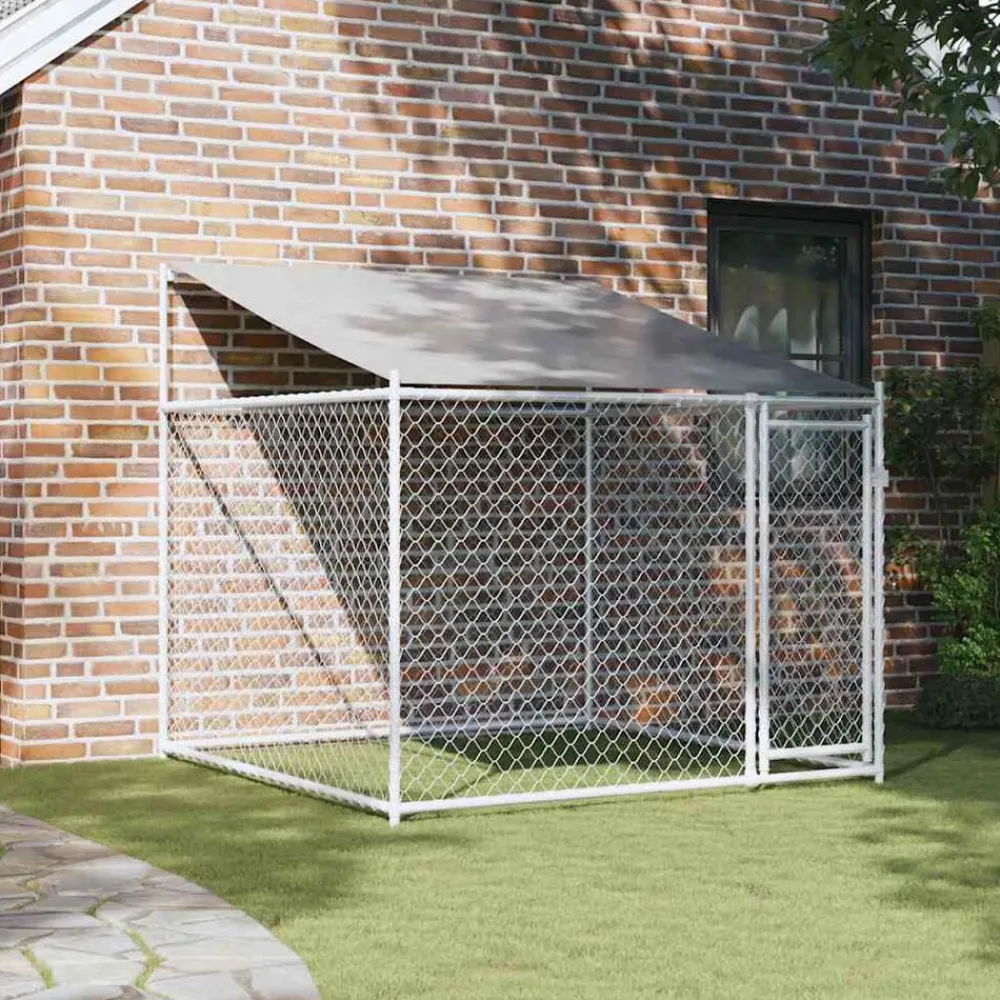 Articles Pour Animaux De Compagnie-vidaXL Cage pour chien avec toit et porte gris 2x2x2 m acier galvanisé